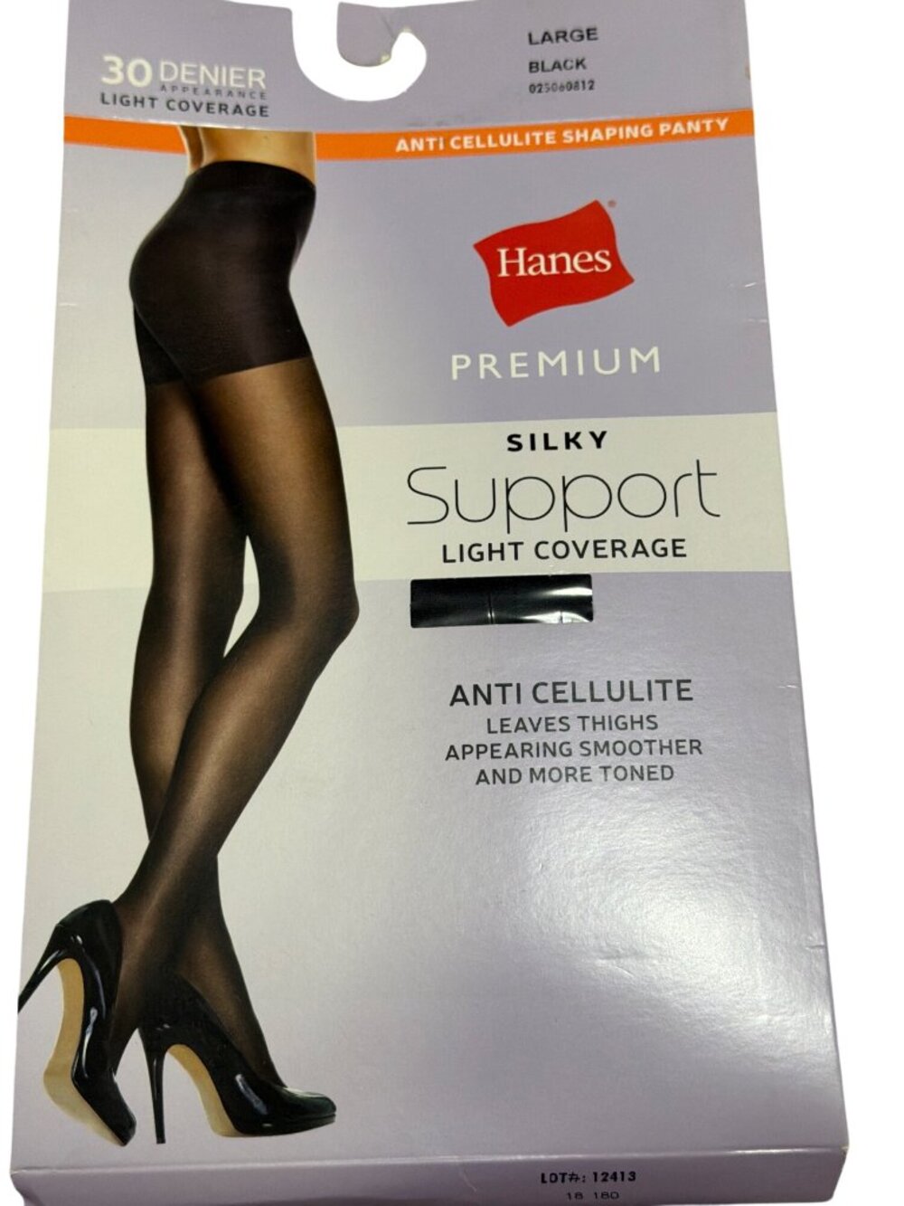 Hanes Premium Silky Support Anti-Cellulite Shaping Pantyhose 30 Denier Large Bla